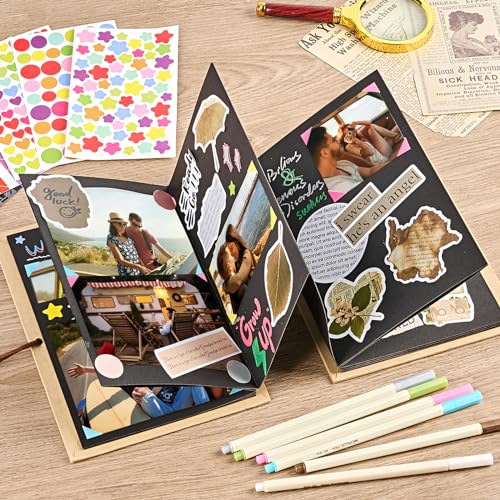 Mauproy 6 x 8 Inch Small Scrapbook Album with Black Pages, Stretchable Folding Photo Album with DIY Accessories Kit, Hardcover Memory Book Accordion Adventure Scrapbook - Image 5