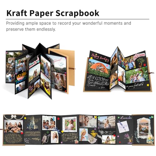 Mauproy 6 x 8 Inch Small Scrapbook Album with Black Pages, Stretchable Folding Photo Album with DIY Accessories Kit, Hardcover Memory Book Accordion Adventure Scrapbook - Image 4