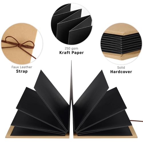 Mauproy 6 x 8 Inch Small Scrapbook Album with Black Pages, Stretchable Folding Photo Album with DIY Accessories Kit, Hardcover Memory Book Accordion Adventure Scrapbook - Image 3