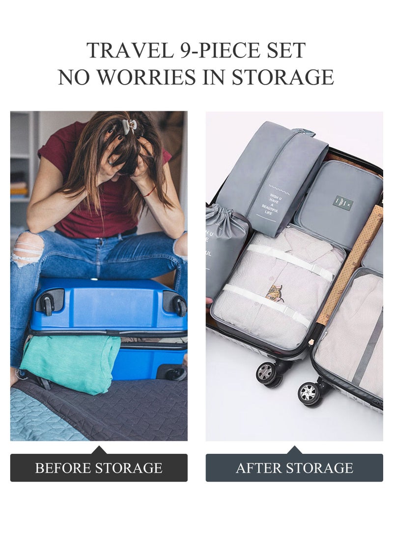 HomarKet - 9pcs Travel Luggage Organizer Packing Cubes Set Waterproof Travel Packing Cubes Set Clothes Shoes Storage Travel Organizer Bags for Travel Accessories - Image 1