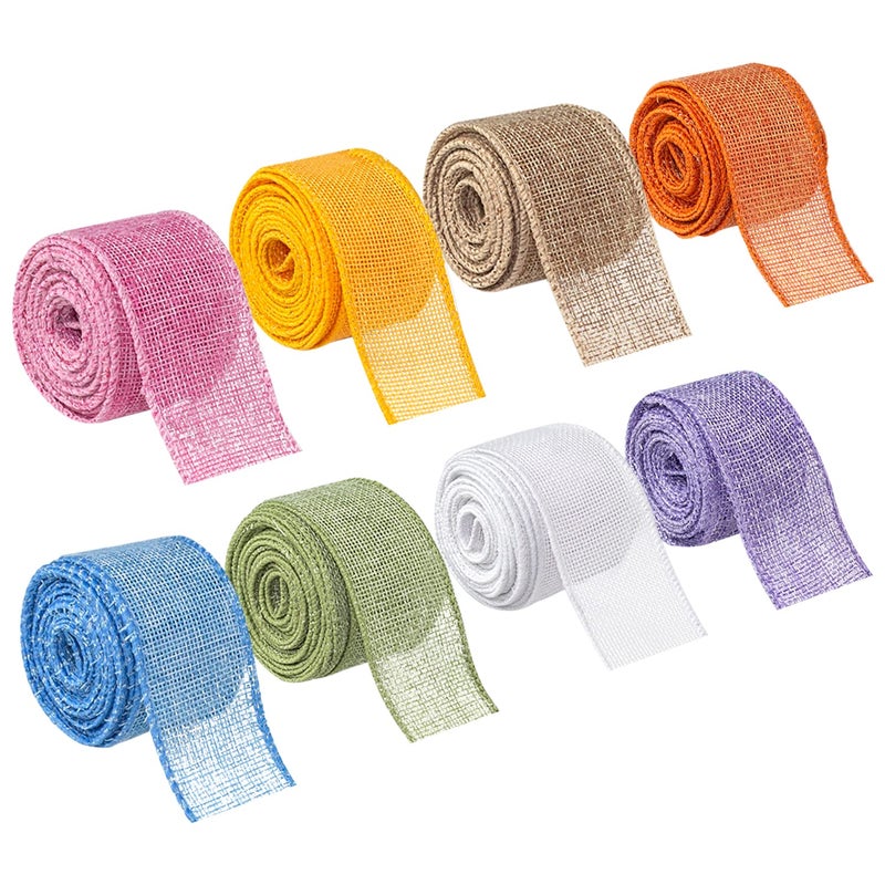 Mlurcu Burlap Wired Ribbon 8 Rolls - Natural 1-1/2 Inch 40 Yards Solid Fabric Edge for Christmas Craft DIY Wrapping Wreath Holiday Party Decorations (Light Color) - Image 1