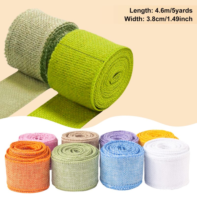 Mlurcu Burlap Wired Ribbon 8 Rolls - Natural 1-1/2 Inch 40 Yards Solid Fabric Edge for Christmas Craft DIY Wrapping Wreath Holiday Party Decorations (Light Color) - Image 2