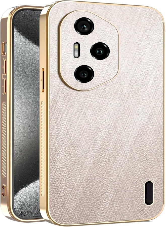 general Case Compatible with Honor 400 Pro 5G Electroplated Frame Golden Thread Texture Leather Case Ultra Thin Anti Fingerprint Shockproof Protective Back Cover Gold - Image 1