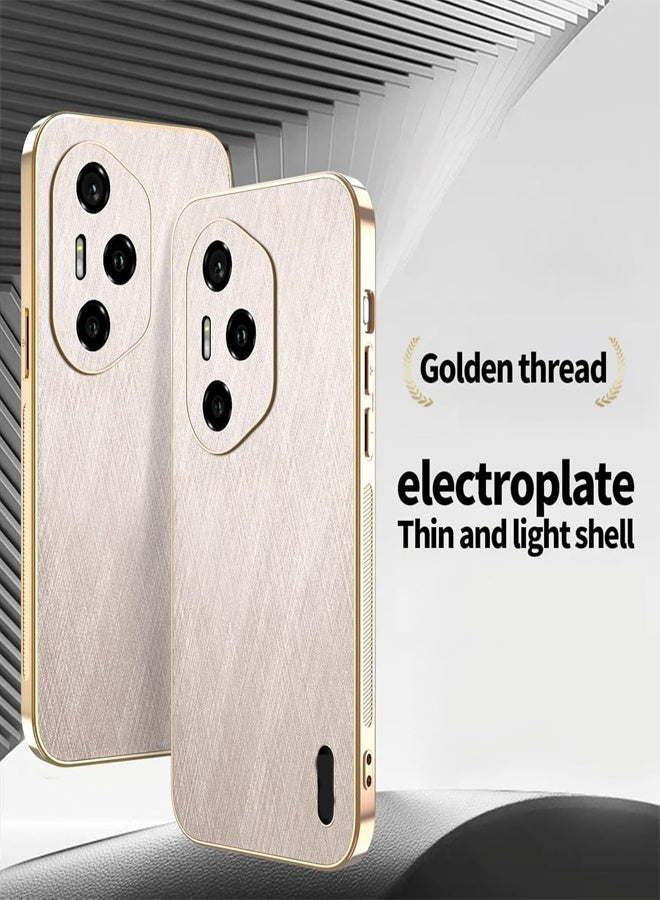 general Case Compatible with Honor 400 Pro 5G Electroplated Frame Golden Thread Texture Leather Case Ultra Thin Anti Fingerprint Shockproof Protective Back Cover Gold - Image 2
