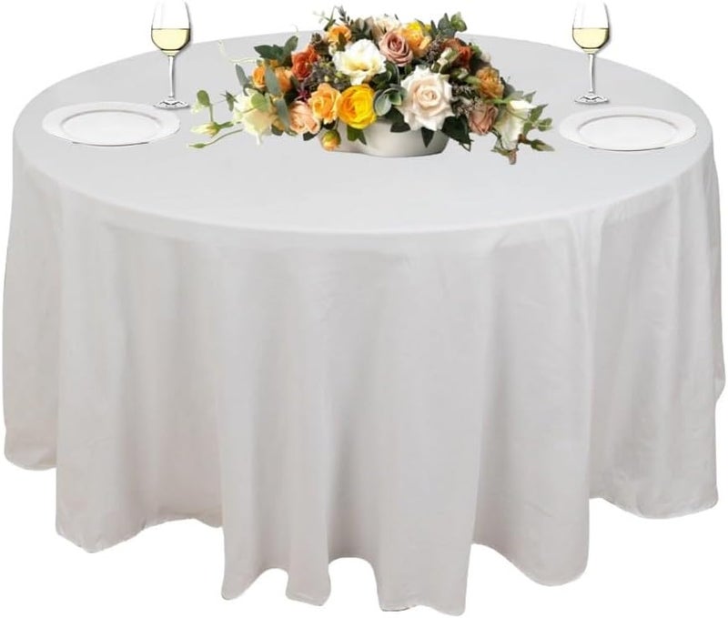 Urby 90 inches White Round Tablecloth for 4ft Round Folding Table That Seats 4-6 Guests, Round Tablecloth for Table with 4 Chairs, Ideal for Home or Events Such as Cocktail Party. - Image 1