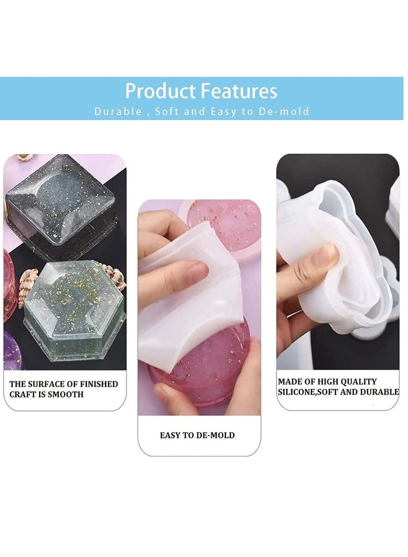 KASTWAVE Box Resin Molds Silicone, 4 Pcs Jewelry Epoxy Mold Sets with Heart Shape, Hexagon, Square and Flower for Storing Earrings, Rings, Coins, Keys or Making Flower Pot, Pen & Candle Holder - Image 3
