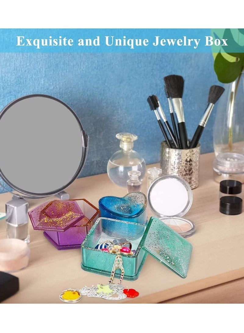 KASTWAVE Box Resin Molds Silicone, 4 Pcs Jewelry Epoxy Mold Sets with Heart Shape, Hexagon, Square and Flower for Storing Earrings, Rings, Coins, Keys or Making Flower Pot, Pen & Candle Holder - Image 5
