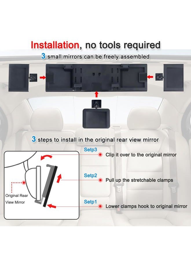 SkycropHD 15.2" Rear View Mirror with Baby Mirror, Clip on Wide Angle Car Interior Panoramic Rearview Mirror to Eliminate Blind Spots – Convex, White - Image 4