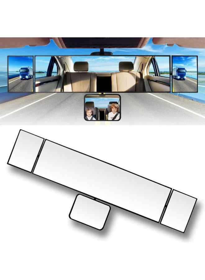 SkycropHD 15.2" Rear View Mirror with Baby Mirror, Clip on Wide Angle Car Interior Panoramic Rearview Mirror to Eliminate Blind Spots – Convex, White - Image 1