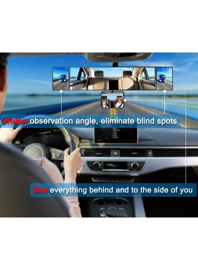 SkycropHD 15.2" Rear View Mirror with Baby Mirror, Clip on Wide Angle Car Interior Panoramic Rearview Mirror to Eliminate Blind Spots – Convex, White - Image 2