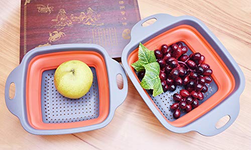 HDHYK Square Collapsible Colander Set,2 Collapsible Colanders (Strainers) Set By HDHYK - Includes 2 Folding Strainers (red & Grey) - Image 3