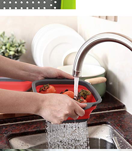 HDHYK Square Collapsible Colander Set,2 Collapsible Colanders (Strainers) Set By HDHYK - Includes 2 Folding Strainers (red & Grey) - Image 5