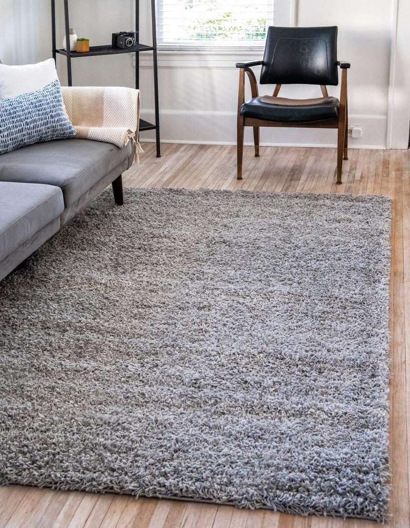 Unique Loom Solid Shag Collection Area Rug 8 x 11 Rectangle Cloud Gray