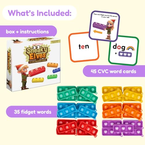 THE FIDGET GAME Sneaky Elves, CVC Sight Words Game, Pop Sensory Toy to Learn and Spell, Educational Kindergarten Classroom Activities, Multisensory Reading and Phonics Flash Cards for Kids 3+ Years - Image 2