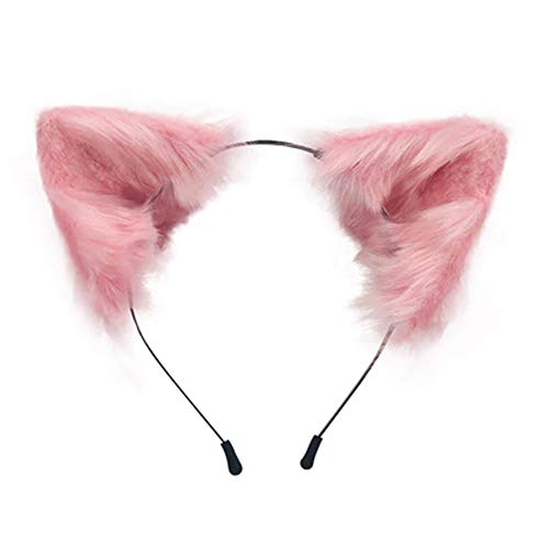 SMILETERNITY Handmade Fox Wolf Cat Ears Headwear Costume Accessories for Halloween Christmas Party (Pink) - Image 1