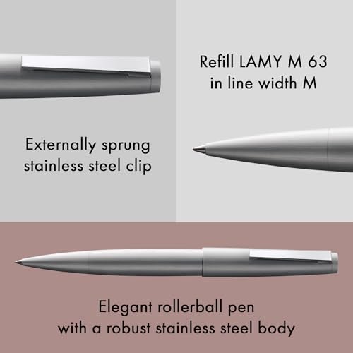 Lamy 2000 silver - elegant rollerball pen in robust stainless steel - perfectly balanced & in line width M M 63 rollerball refill in black - Image 2