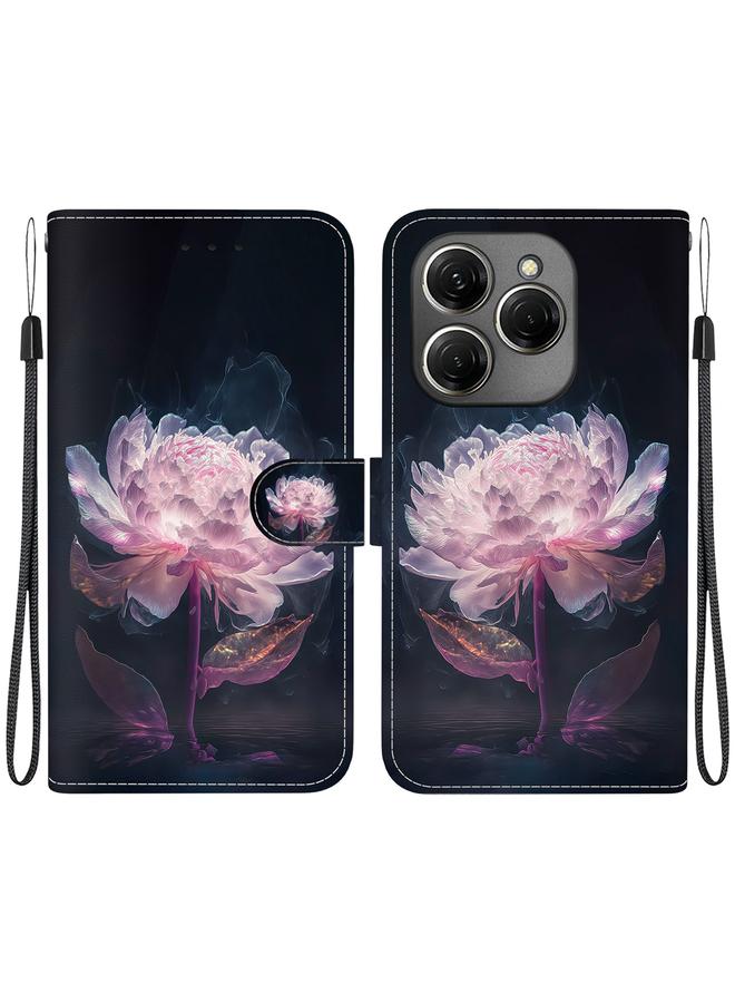 For Tecno Spark 20 Pro Crystal Texture Colored Drawing Leather Phone Case(Purple Peony)