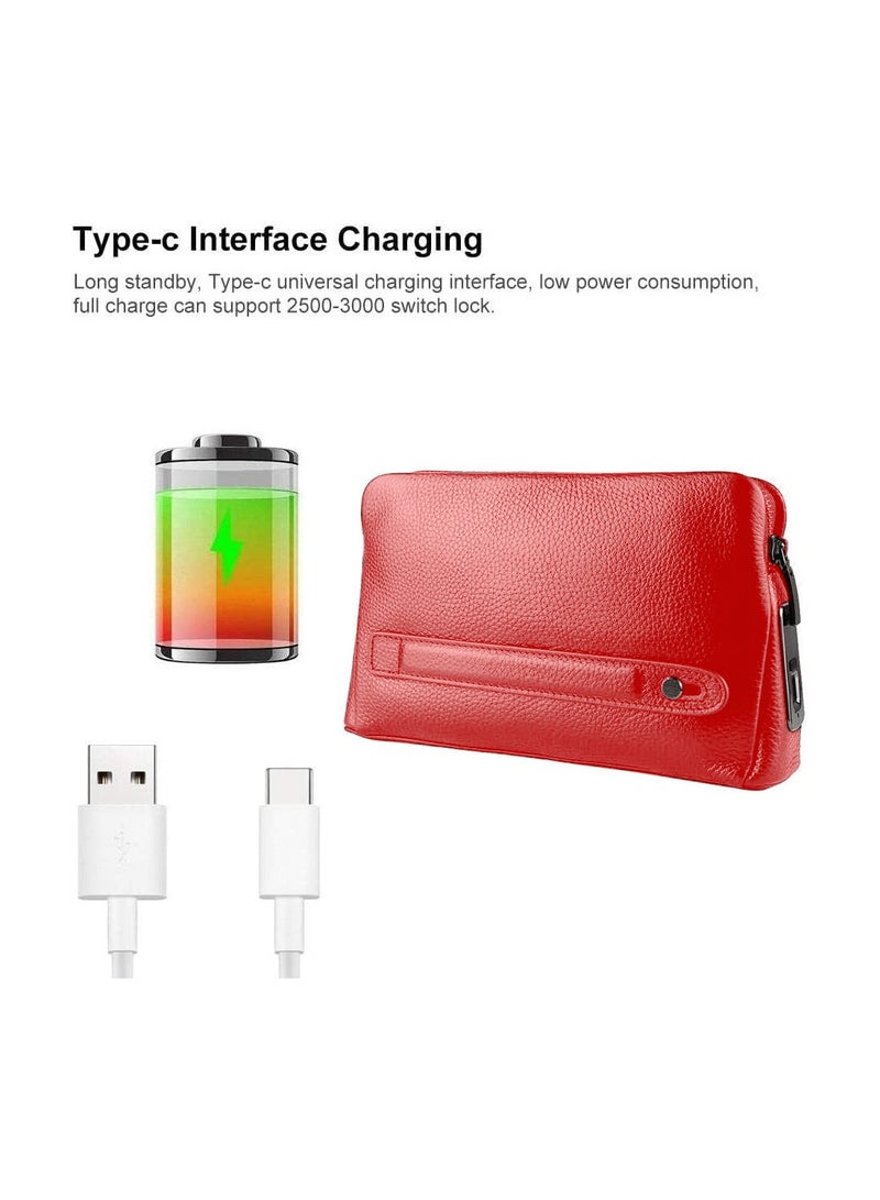 Wtech Leather Fingerprint Lock Bag for Men And Women Hand Bag Male Long Money Wallets Mobile Phone Pouch Smart Lock System Clutch Bag - Red - Image 3