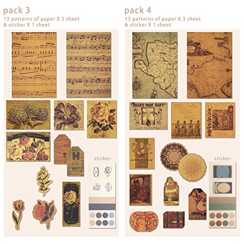 Mayplous 4 Packs Vintage Pattern Paper Set Scrapbook Paper Decorative Paper Kraft Paper with Print Single-Sided in Various Sizes and Shapes for Card Making Paper Craft Die Cutting Collage (Artistic) - Image 3