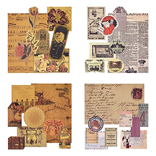 Mayplous 4 Packs Vintage Pattern Paper Set Scrapbook Paper Decorative Paper Kraft Paper with Print Single-Sided in Various Sizes and Shapes for Card Making Paper Craft Die Cutting Collage (Artistic) - Image 1