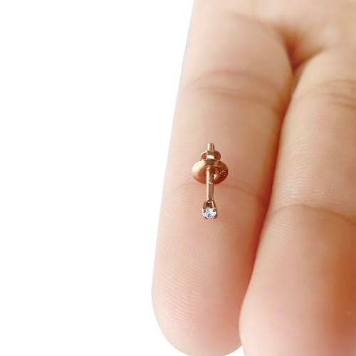 AFFY Mini Micro Natural Diamond Single Stud Screw Back Earring For Her In 14K Solid Yellow Gold | Cartilage Diamond Stud Earrings | 1 Piece (0.02Ct) Very Small 1.7Mm, Gift'S For Women - Image 4