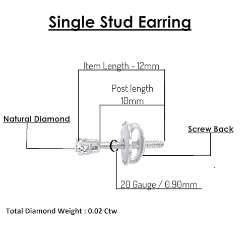 AFFY Mini Micro Natural Diamond Single Stud Screw Back Earring For Her In 14K Solid Yellow Gold | Cartilage Diamond Stud Earrings | 1 Piece (0.02Ct) Very Small 1.7Mm, Gift'S For Women - Image 3