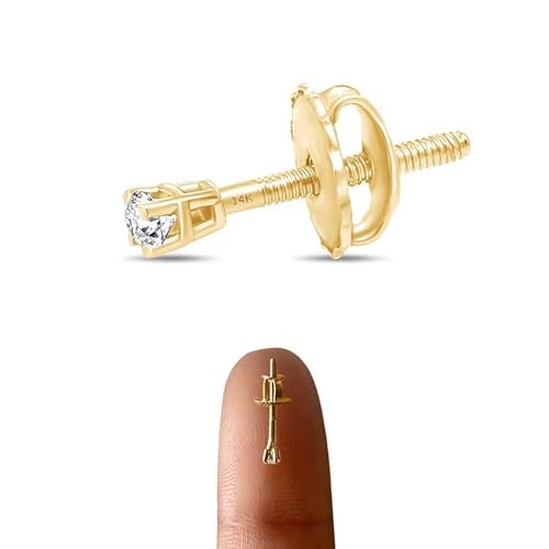 AFFY Mini Micro Natural Diamond Single Stud Screw Back Earring For Her In 14K Solid Yellow Gold | Cartilage Diamond Stud Earrings | 1 Piece (0.02Ct) Very Small 1.7Mm, Gift'S For Women - Image 2