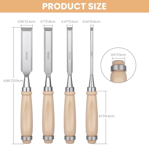 Serplex® 4pcs Wood Craft Chisel Set for Wood Craft Multi Sizes Bevel-Edge Craft Chisels Wooden Handle Chrome Vanadium Steel Chisels for Trimming, Shaping, Detailing - Image 2