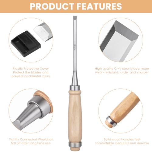 Serplex® 4pcs Wood Craft Chisel Set for Wood Craft Multi Sizes Bevel-Edge Craft Chisels Wooden Handle Chrome Vanadium Steel Chisels for Trimming, Shaping, Detailing - Image 3