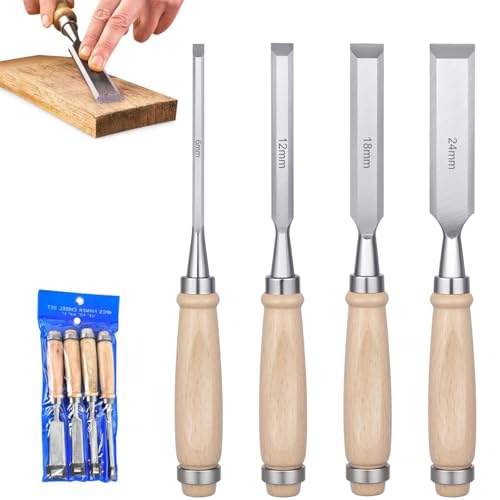 Serplex® 4pcs Wood Craft Chisel Set for Wood Craft Multi Sizes Bevel-Edge Craft Chisels Wooden Handle Chrome Vanadium Steel Chisels for Trimming, Shaping, Detailing - Image 1