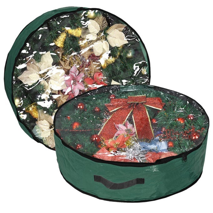 Propik Christmas Wreath Storage Bag 30 Garland Holiday Container with Clear Window Tear Resistant Fabric 2 Pack 30 Inch Green