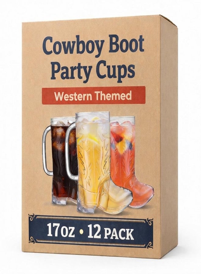 JoyServe Cowboy Boot Cups - (Bulk Pack of 12) 17oz Drink Mugs, Reusable BPA-Free Plastic Drinking Mug Cups for Kids, Western Themed Rodeo Birthday Party Decorations and Supplies - Image 1