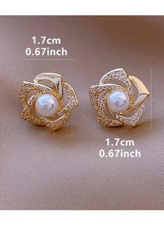 Home Clearance Sale Exquisite Hollow Flower Design Stud Earrings Zinc Alloy Jewelry Embellished With Imitation Pearl Vintage Elegant Style Female Gift  - Image 2