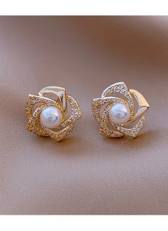 Home Clearance Sale Exquisite Hollow Flower Design Stud Earrings Zinc Alloy Jewelry Embellished With Imitation Pearl Vintage Elegant Style Female Gift  - Image 4