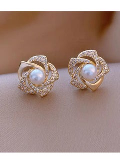Home Clearance Sale Exquisite Hollow Flower Design Stud Earrings Zinc Alloy Jewelry Embellished With Imitation Pearl Vintage Elegant Style Female Gift  - Image 5