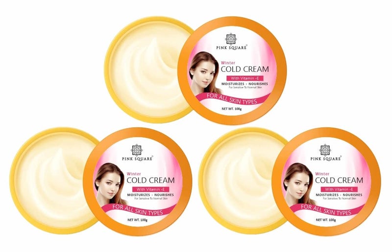 Pink Square Light Moisturizing Cold Cream NonSticky Nourishing Cold Cream with Olive Oil Vitamin E for winter 24Hr Moisture Lock for Dry Skin Pack of 3 of 100 Grams 300 Grams - Image 1