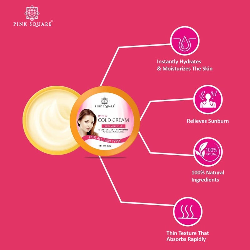 Pink Square Light Moisturizing Cold Cream NonSticky Nourishing Cold Cream with Olive Oil Vitamin E for winter 24Hr Moisture Lock for Dry Skin Pack of 3 of 100 Grams 300 Grams - Image 5