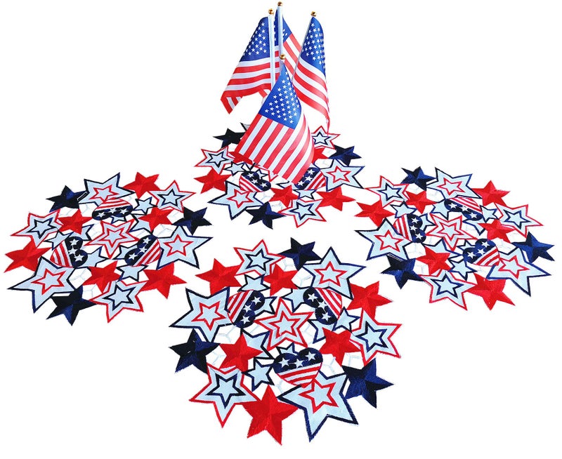 GRANDDECO Holiday Patriotic Placemat 14 Set of 4Embroiderd Cutwork BlueRed Stars Dresser Scarf for American Independence Day Memorial Day Holiday Tabletop Decoration Placemat 14 Set of 4 Star1 