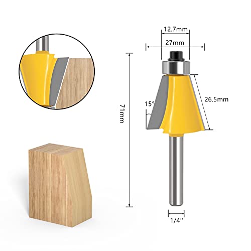 WSOOX 5PCS Chamfer Router Bits with 1/4" Shank Bevel Edge Forming Router bits (11.25°,15°,22.5°,30°,45°.) - Image 3