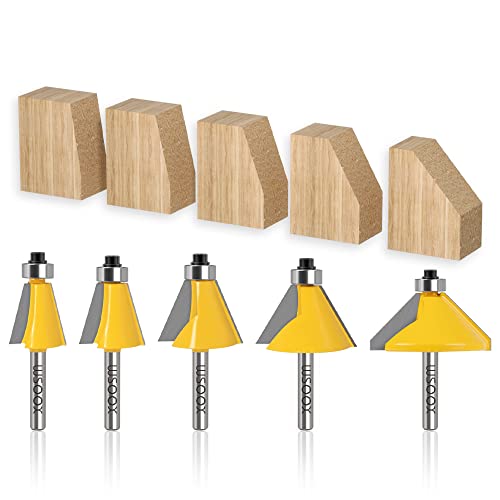 WSOOX 5PCS Chamfer Router Bits with 1/4" Shank Bevel Edge Forming Router bits (11.25°,15°,22.5°,30°,45°.) - Image 1