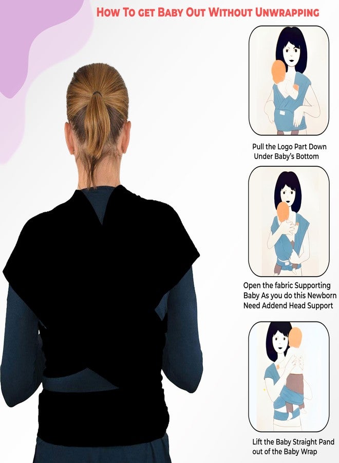 Bembika Adjustable Hands-Free Baby Sling Carrier Lightweight, Foldable Baby Wrap & Newborn Carrier Comfortable, Travel-Friendly Baby Wrapping Cloth – (0–18 Months| 3–12 Kg) Black - Image 5