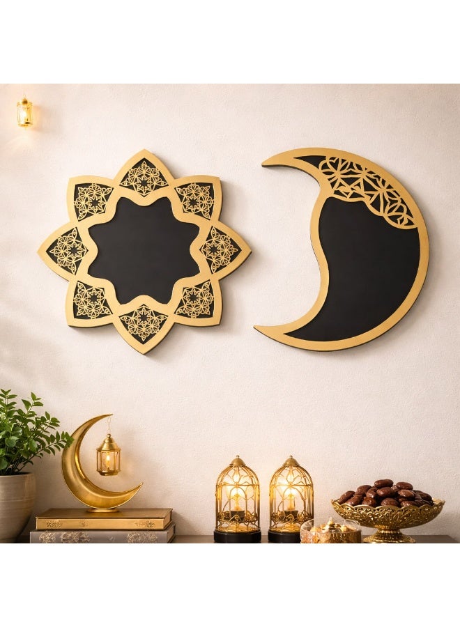 7-Piece Wooden Ramadan Hospitality Set - Serving Plates, Napkin Holder & Incense Burner - Gold & Black. - Image 3