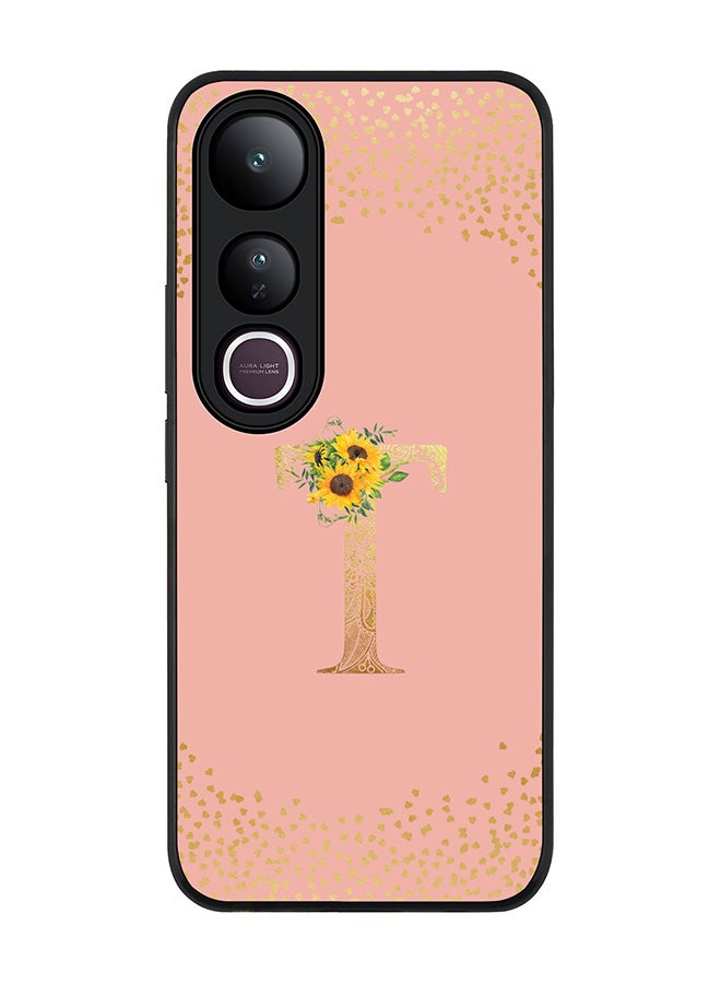 Stylizedd For vivo V50 Lite Case,Slim fit Camera Protection, Shockproof Thin Phone cover  - Custom Floral Monogram - T  (Rose Pink )