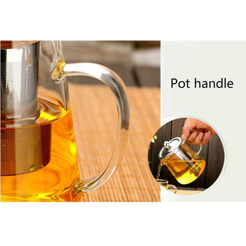 Asng Glass Teapot with Stainless Steel Infuser Lid Borosilicate Glass Tea Kettle Stovetop Safe Blooming Loose Leaf TeapotGlass Square Pot 750ML26oz - Image 4