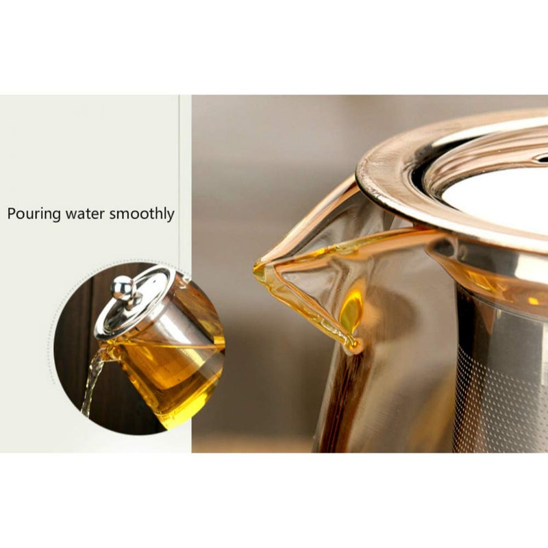 Asng Glass Teapot with Stainless Steel Infuser Lid Borosilicate Glass Tea Kettle Stovetop Safe Blooming Loose Leaf TeapotGlass Square Pot 750ML26oz - Image 3
