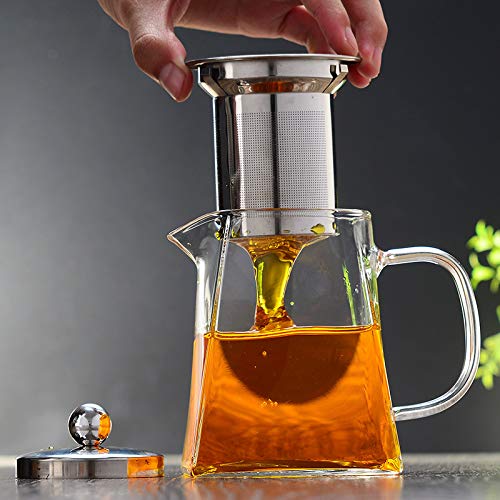 Asng Glass Teapot with Stainless Steel Infuser Lid Borosilicate Glass Tea Kettle Stovetop Safe Blooming Loose Leaf TeapotGlass Square Pot 750ML26oz - Image 5