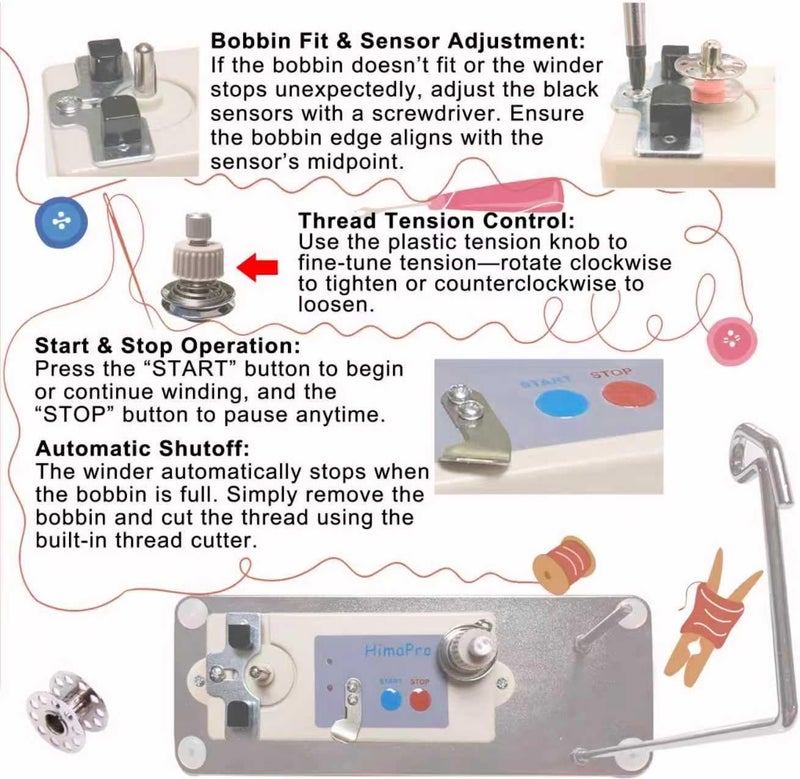 HimaPro Automatic Bobbin Winder for Sewing Machine Electrical Bobbin Winder Electric Bobbin Winder - Adjustable Bobbin Slot - Fast and Efficient Winding Experience - Image 4