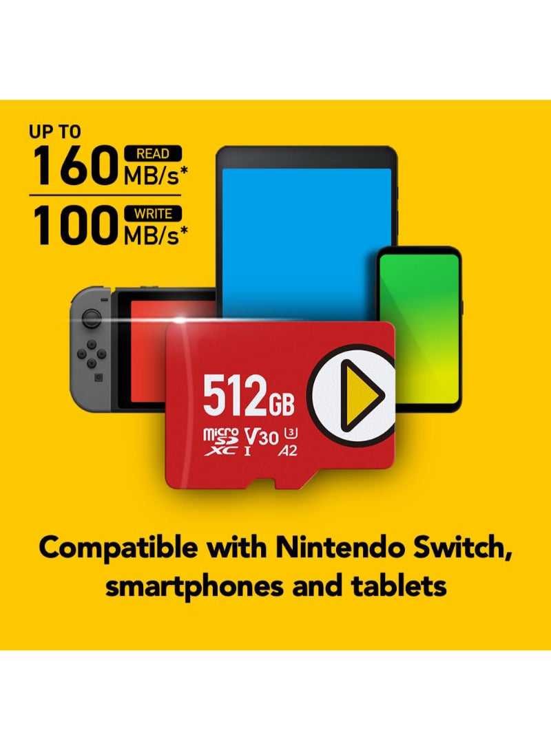 Play 512Gb Microsdxc Uhs-I Memory Card C10 U3 V30 A2 Full Hd Video Up To 160-100 Mbs Expanded Storage For Nintendo Switch Gaming Devices Smartphones Tablets - Image 2
