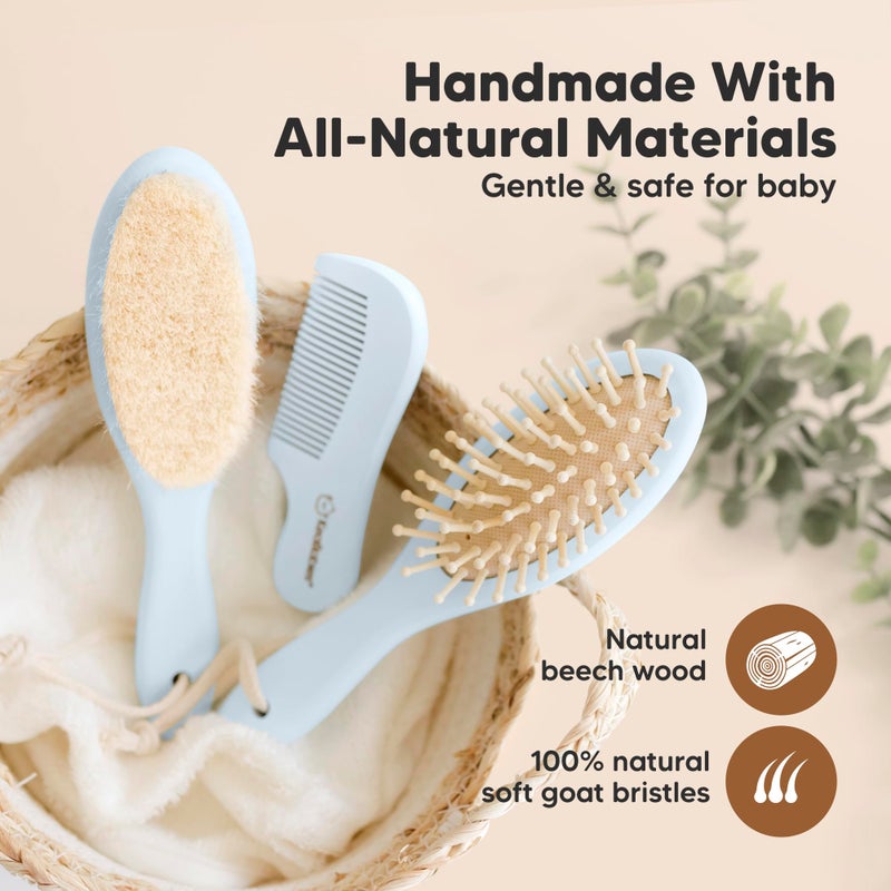 KeaBabies Baby Hair Brush and Comb Set for Newborn - Wooden Baby Hair Brush Set with Soft Goat Bristle, Baby Brush Set for Newborns, Baby Brush and Comb Set Girl, Boy, Toddler Cradle Cap Brush (Oval, Frost) - Image 4