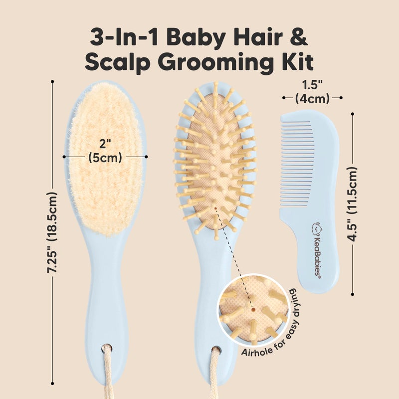 KeaBabies Baby Hair Brush and Comb Set for Newborn - Wooden Baby Hair Brush Set with Soft Goat Bristle, Baby Brush Set for Newborns, Baby Brush and Comb Set Girl, Boy, Toddler Cradle Cap Brush (Oval, Frost) - Image 2